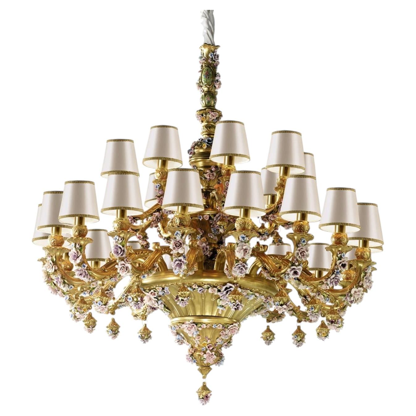 Flowery 27-Light Gold Chandelier For Sale