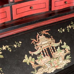 Black Doge Secretary with Chinoiserie Cabinet