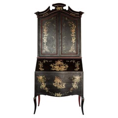 Black Doge Secretary with Chinoiserie Cabinet