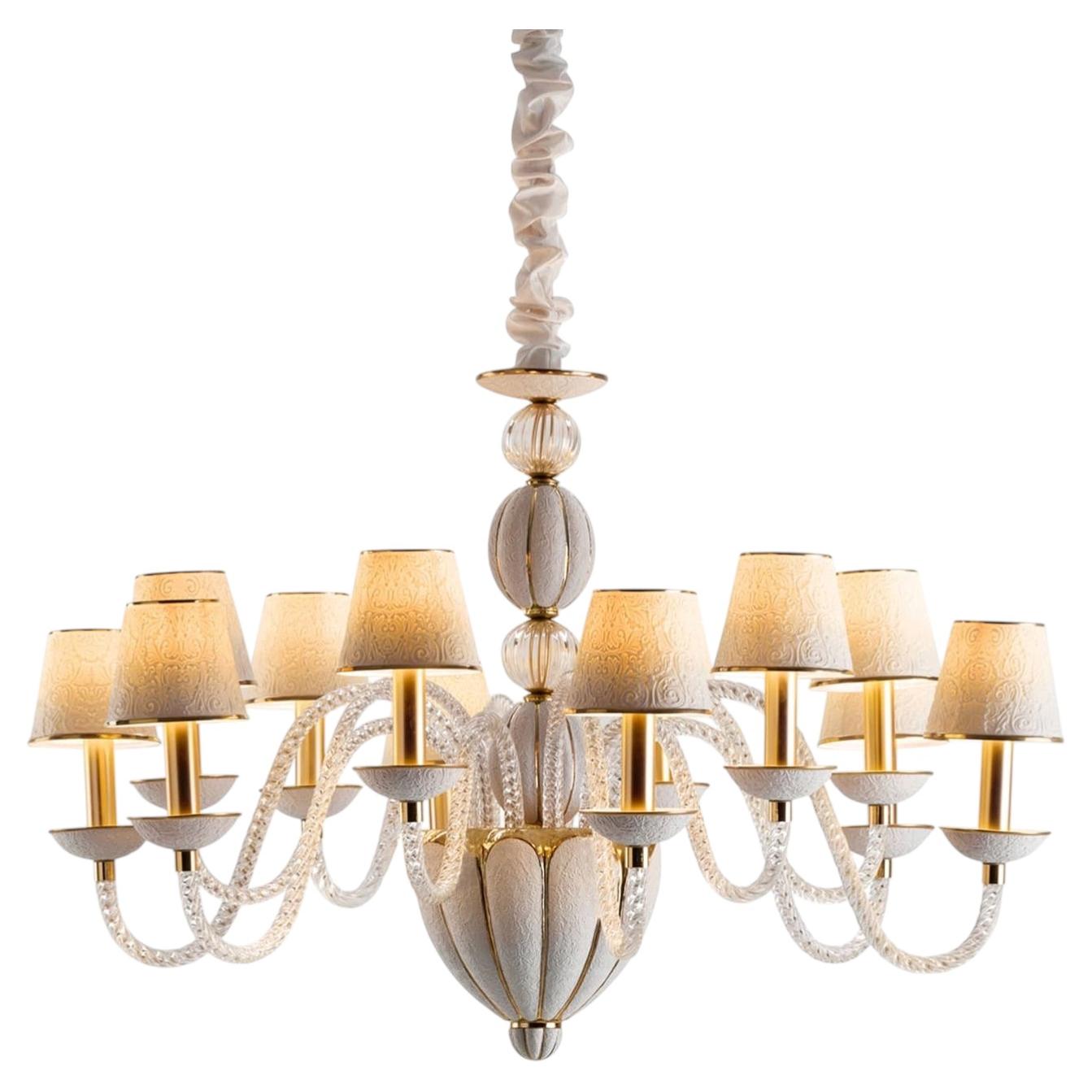 Amour 12-Light Chandelier by Villari, White Porcelain, Opulent Design