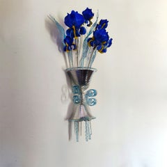 Cestoblu Blue Glass with chrome frame 3-light Wall Sconce