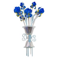 Cestoblu Blue Glass with chrome frame 3-light Wall Sconce
