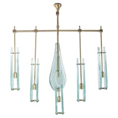 Memory Light Blue Frosted Glass And Brass Chandelier