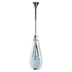 Memory Light Blue Frosted Glass And Brass Pendant Lamp