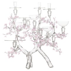 Blossoming Circle of Plum Tree Glass Candelabra