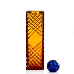 Io Amber And Cobalt Blue Crystal Decorative Vase