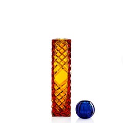 Io Small Amber And Cobalt Blue Crystal Decorative Vase