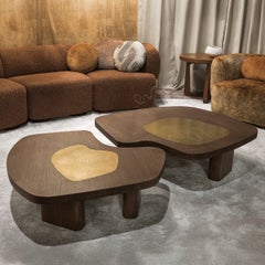 Yang Fluid-Shaped Brass Inlay Coffee Table