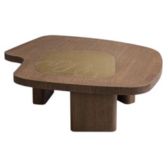 Yang Fluid-Shaped Brass Inlay Coffee Table
