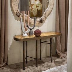 Console « Wisteria » au fini bronze avec plateau en verre à feuille d'or