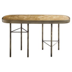 Console « Wisteria » au fini bronze avec plateau en verre à feuille d'or