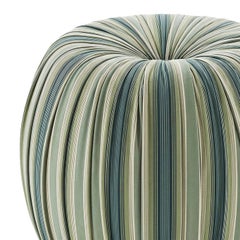 Riccio Round Liberty Jade Green Art Stripes Velvet Pouf