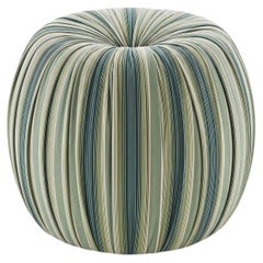 Riccio Round Liberty Jade Green Art Stripes Velvet Pouf