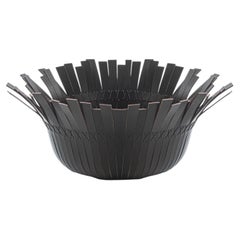 Cesta grande redonda de cuero marrón oscuro de Ritual