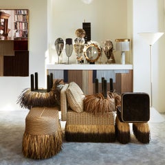Lilli Dark Brown Elitis Velvet with Shade Rafia Fringes Chair