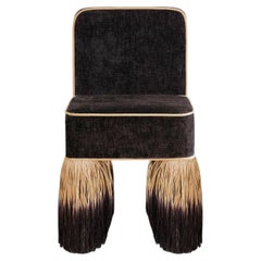 Lilli Dark Brown Elitis Velvet with Shade Rafia Fringes Chair