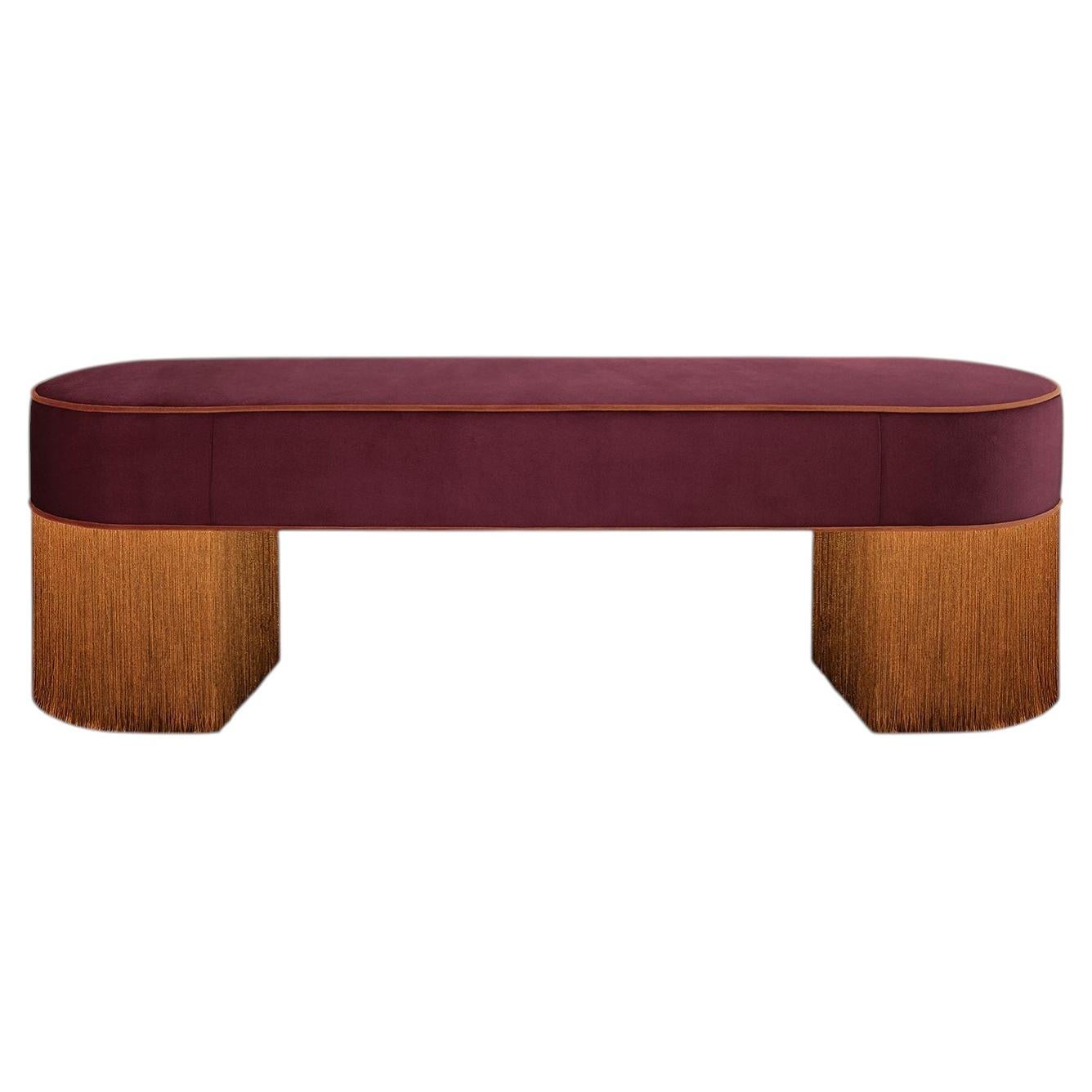 Deco Bordeaux Velvet with Contrasting Fringes Bench