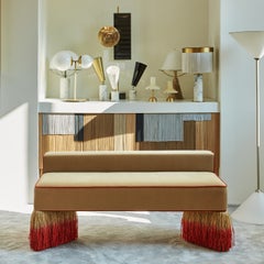 Tria Beige Velvet with Degradé Rafia Fringes Bench