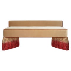 Tria Beige Velvet with Degradé Rafia Fringes Bench