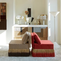 Fauteuil de salon « Lilli Cherry Red Velvet » avec franges en raphia