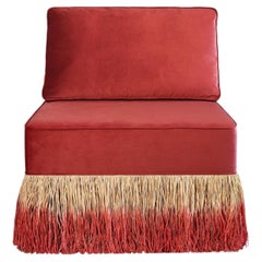 Fauteuil de salon « Lilli Cherry Red Velvet » avec franges en raphia
