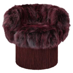 Pirouette Burgundy Fox Fur Swivel Armchair
