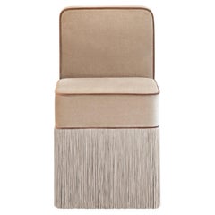 Square Beige Velvet with Fringes Chair