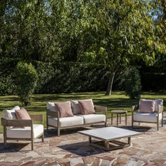 Mesa de centro de exterior «Quadra Gray Teak» con tablero de cerámica blanca