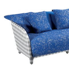 Gray Tartan Pattern and Blue Mesh Upholstery Outdoor Sofa by Paola Navone