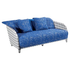 Gray Tartan Pattern and Blue Mesh Upholstery Outdoor Sofa by Paola Navone