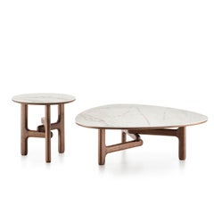 Cliffor Round Golden White Ceramic and Canaletto Walnut Side Table