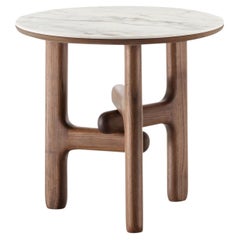 Cliffor Round Golden White Ceramic and Canaletto Walnut Side Table