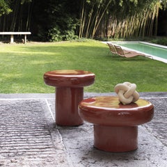 High Clavo Round Glossy Rust Ceramic Side Table