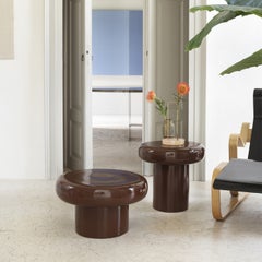 Low Clavo Round Glossy Marron Glacé Ceramic Coffee Table