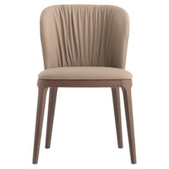 Esszimmerstuhl aus Paon-Taupe-Leder und massiver Esche