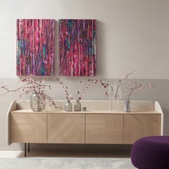 Marmorino lacquered INTARSIO Sideboard with Hand-Inlaid Natural Oak Shell