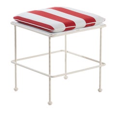 Liberty White Iron Pouf with Red & White Striped Cushion