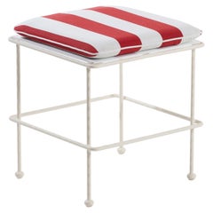 Liberty White Iron Pouf with Red & White Striped Cushion