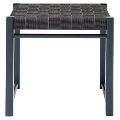 Ibisco Anthracite Gray-Lacquered Beech and Gray Woven Elastics Seat Stool