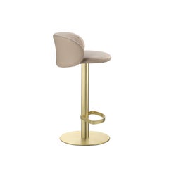 Tabouret de bar « Hillary » en cuir beige et laiton satiné n° 2, par Richard Hutten