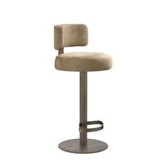 Tabouret de bar « Alfred » en cuir marron et laiton bruni marron n° 2, par Richard Hutten