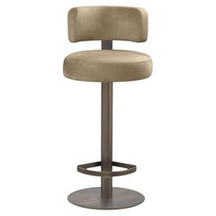 Tabouret de bar « Alfred » en cuir marron et laiton bruni marron n° 2, par Richard Hutten