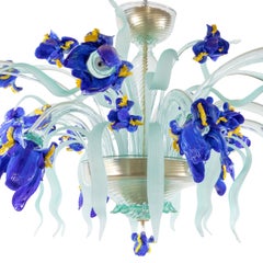 Iris Blue Glass Floral Ceiling Lamp