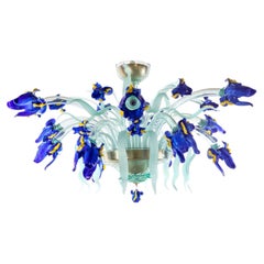 Iris Blue Glass Floral Ceiling Lamp