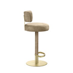 Tabouret de bar « Alfred Brown » en cuir et laiton satiné n° 1, par Richard Hutten