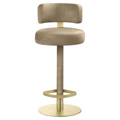 Tabouret de bar « Alfred Brown » en cuir et laiton satiné n° 1, par Richard Hutten