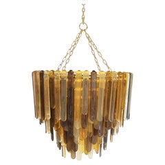 Amber Rain Dark and Light Amber Glass Chandelier