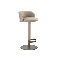 Tabouret de bar n° 1 « Hillary » en cuir beige et laiton brun bruni, par Richard Hutten