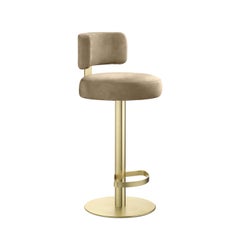 Tabouret de bar « Alfred Brown » en cuir et laiton satiné n° 2, par Richard Hutten