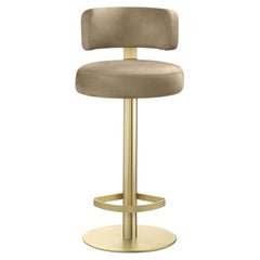 Tabouret de bar « Alfred Brown » en cuir et laiton satiné n° 2, par Richard Hutten